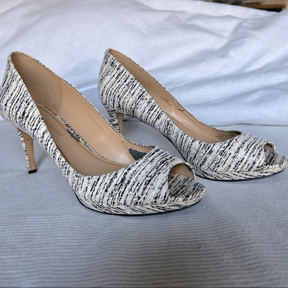 Enzo Angiolini black and white stripes heels 8.5